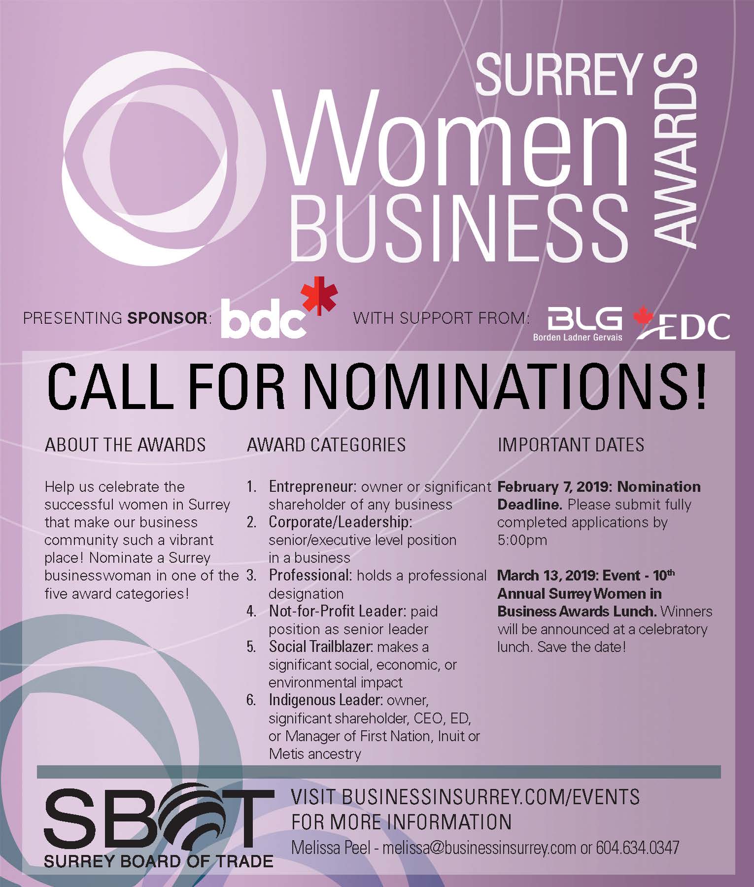 Surrey Women in Business Awards Accepting Nominations